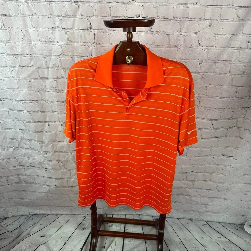 nike golf orange and white dri-fit polo top size large